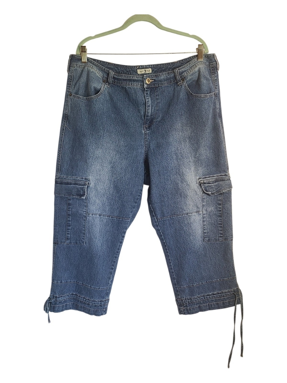 Duck Head Denim Cargo Capri Pants Size 20W Medium Wash Drawstring Hem